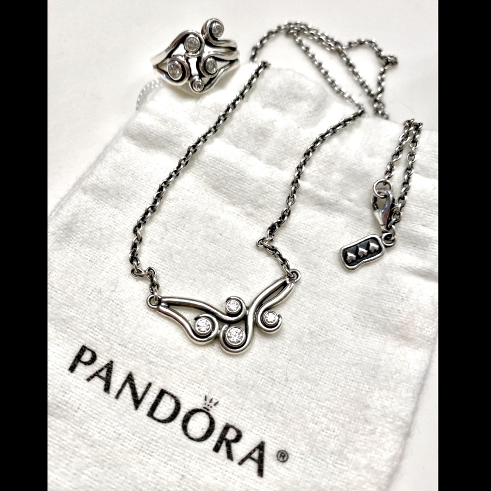 Pandora Set • Ocean Wave Necklace + Ocean Wave Ring • Clear CZ
